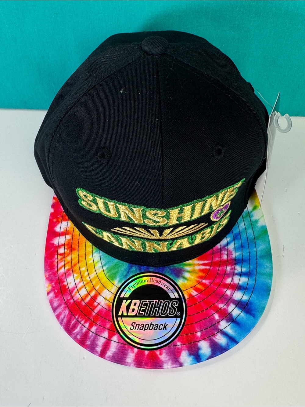 KBETHOS Black Snapback Hat with Rainbow Tie-Dye Brim - Sunshine Embroidery